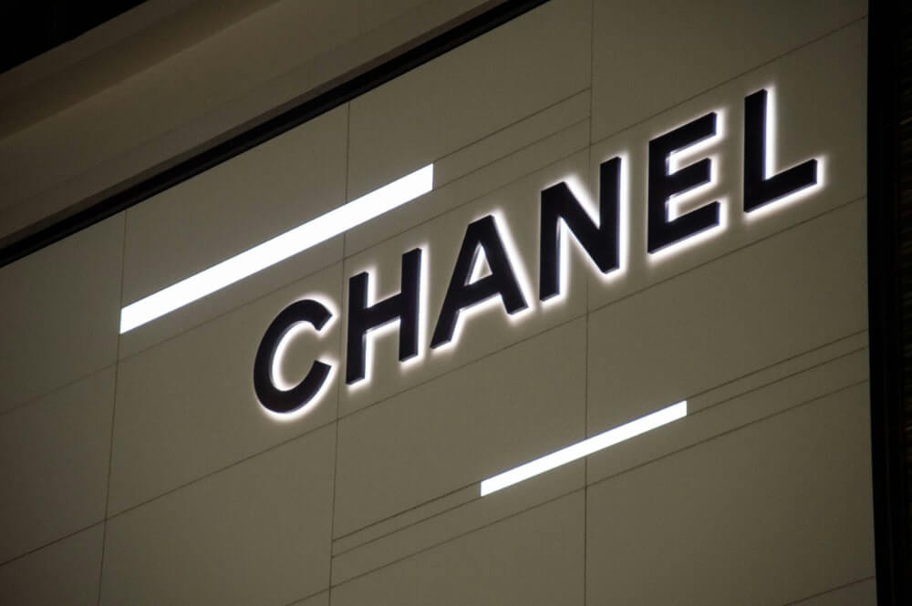 Chanel sign glowing at night